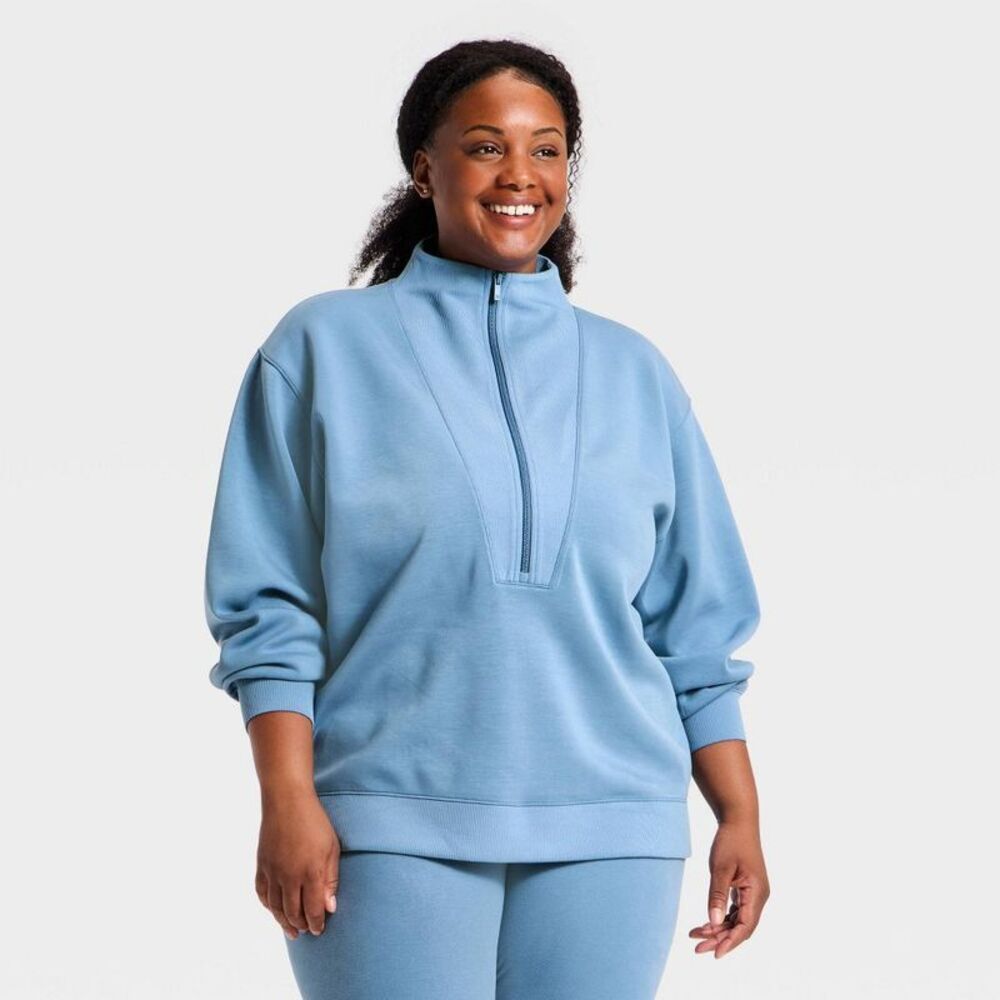 Women's Airy Sleek Deep Zip Pullover Sweatshirt - All In Motion Steel Blue 2X
